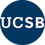 UC Santa Barbara Button on a Blue Background